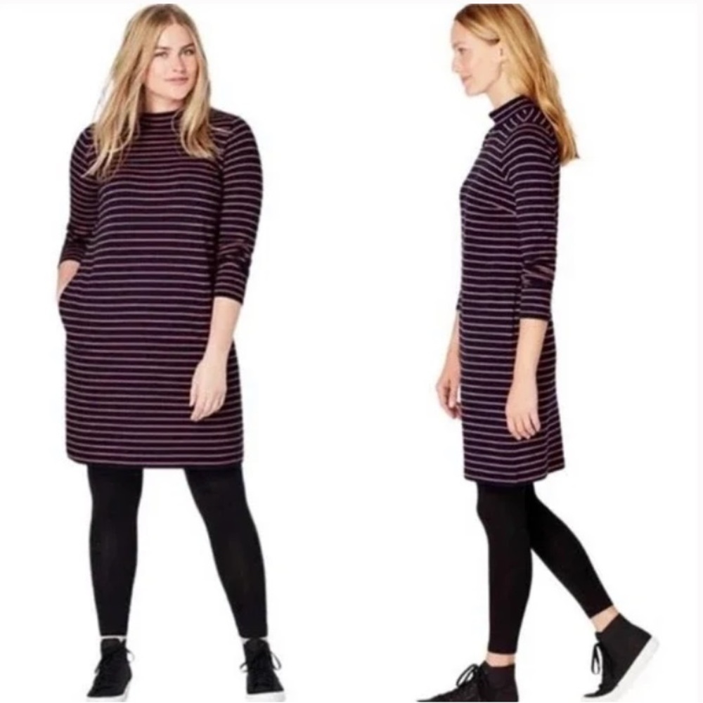 J. Jill Women’s Striped Mock Neck Knit Long Sleeve Dress Sz XS